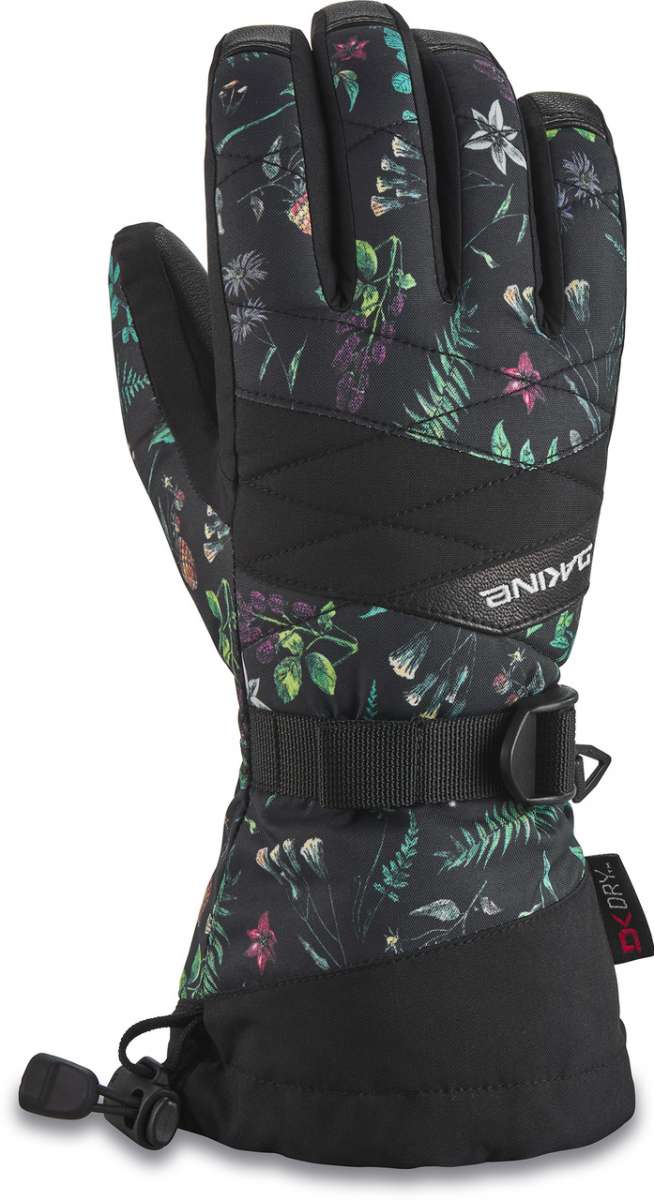 Dakine Ladies Tahoe Glove 2022-2023 - A black glove with a floral pattern of green, purple, and white flowers.
