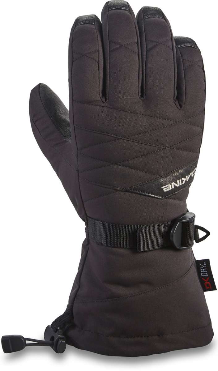 Dakine Ladies Tahoe Glove 2022-2023 - A black glove with a quilted pattern on the back of the hand and fingers, featuring a strap closure at the wrist.