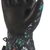 Dakine Ladies Tahoe Glove 2022-2023 - A black glove with a floral pattern on the wrist cuff and palm, featuring green leaves and small white flowers.