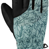 Dakine Ladies Tahoe Gloves 2024 - A pair of gloves with a floral pattern on a light blue background, featuring dark green flowers and leaves.