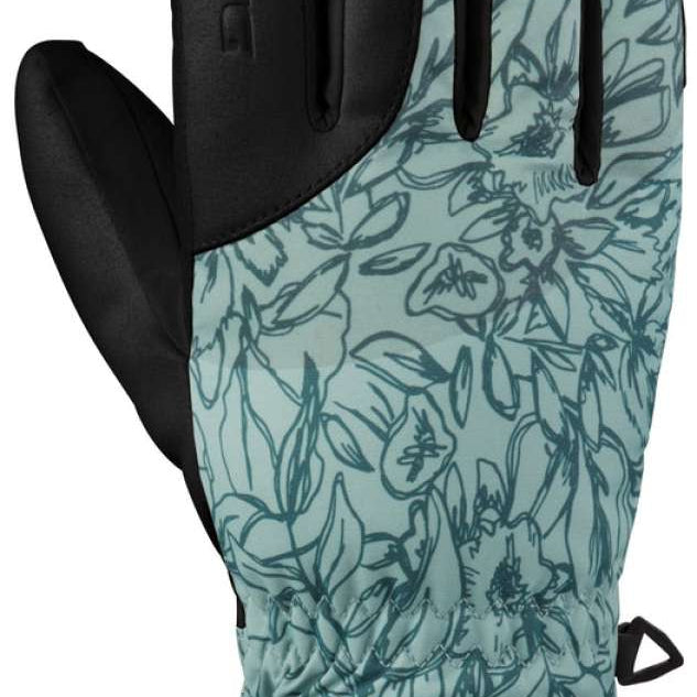 Dakine Ladies Tahoe Gloves 2024 - A pair of gloves with a floral pattern on a light blue background, featuring dark green flowers and leaves.