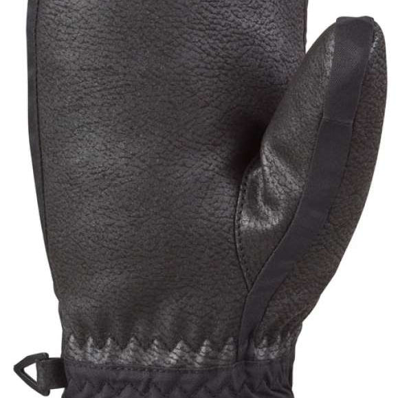 Dakine Ladies Tahoe Mittens - Pair of black mittens with a textured pattern on the palm and thumb, featuring a small red logo on the wrist strap.