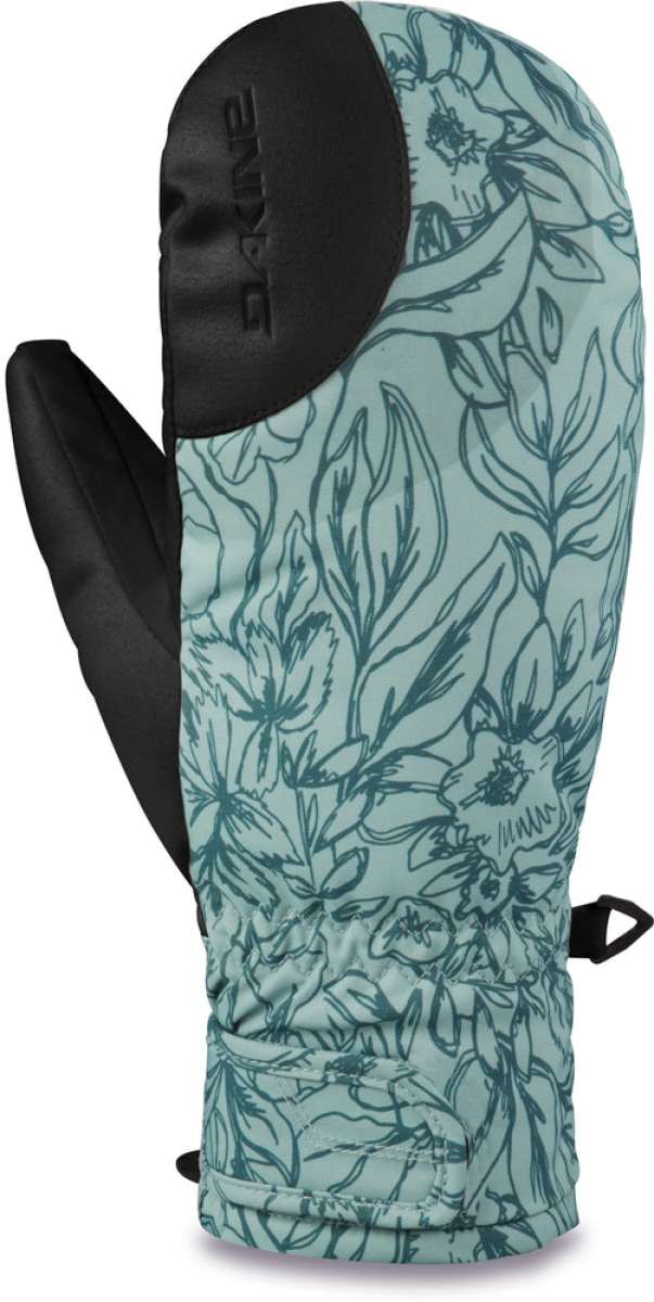 Dakine Ladies Tahoe Mittens - Pair of mittens with a floral pattern on a light blue background, featuring black flowers and leaves.
