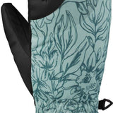 Dakine Ladies Tahoe Mittens - Pair of mittens with a floral pattern on a light blue background, featuring black flowers and leaves.