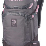 Dakine Ladies Team Heli Pro 20L 2022-2023 - A gray backpack with a pink logo and accents, featuring a zippered front pocket and two side pockets.