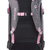 Dakine Ladies Team Heli Pro 20L 2022-2023 - A gray backpack with a pink logo and accents, featuring a zippered pocket on the front.