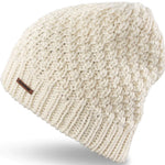 Dakine Ladies Zoe Beanie 2024 - A cream-colored beanie with a brown leather label on the front.