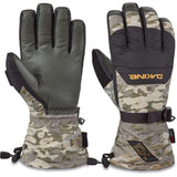 Dakine Leather Scout Gloves 2024 - A pair of gloves with a brown leather palm and fingers, featuring a camouflage pattern on the back.