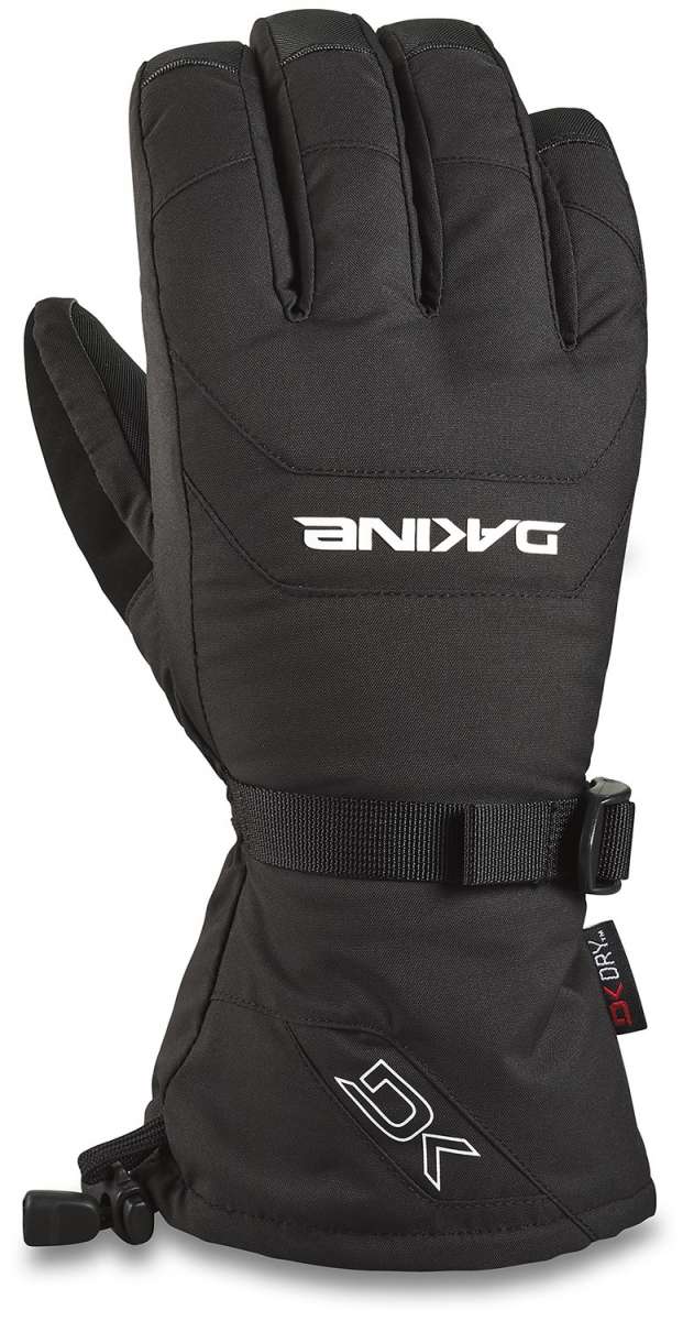 Dakine Leather Scout Gloves 2024 - A pair of black leather gloves with a white logo on the back of one hand.