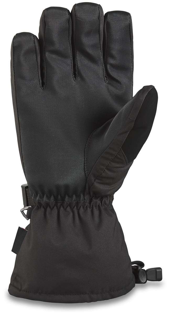 Dakine Leather Scout Gloves 2024 - A pair of black leather gloves with a textured pattern on the palm and fingers, featuring a buckle strap at the wrist.