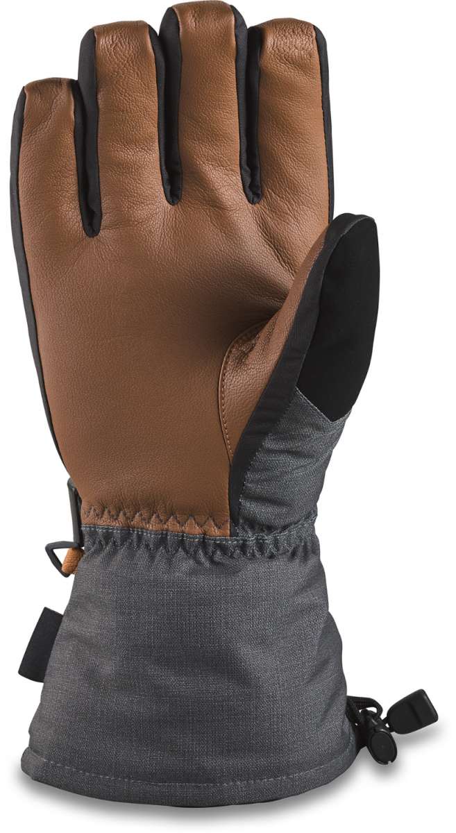 Dakine Leather Scout Gloves 2024 - A pair of brown leather gloves with black trim and stitching, featuring a quilted pattern on the back of one glove.