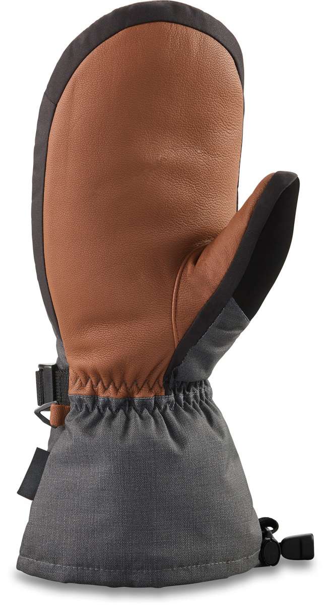 Dakine Leather Scout Mitt 2022-2023 - A brown leather mitt with a black trim and elastic wrist strap.