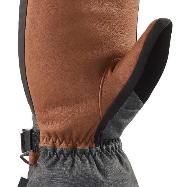 Dakine Leather Scout Mitt 2022-2023 - A brown leather mitt with a black trim and elastic wrist strap.