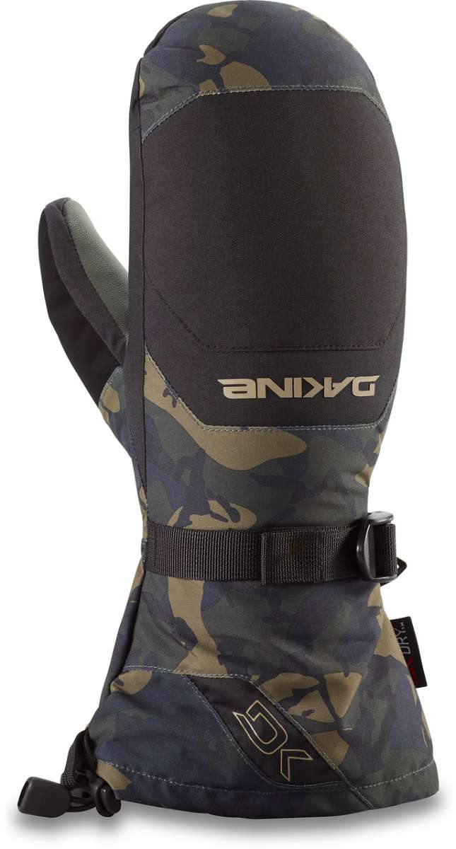 Dakine Leather Scout Mitt 2022-2023 - A brown leather mitt with a black strap and buckle on the wrist, featuring a camouflage pattern.