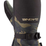 Dakine Leather Scout Mitt 2022-2023 - A brown leather mitt with a black strap and buckle on the wrist, featuring a camouflage pattern.