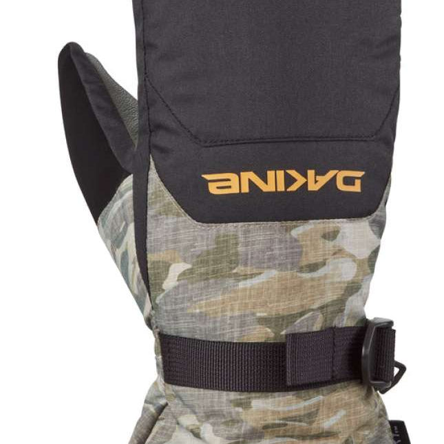 Dakine Leather Scout Mittens - A pair of mittens with a brown leather palm and gray fleece back, featuring a small logo on the cuff.