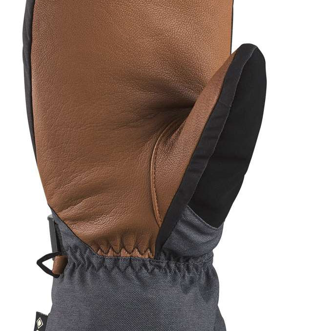 Dakine Leather Titan GORE-TEX Mitt - Mitt is brown with black trim and a black drawstring at wrist.