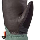 Dakine Leather Titan GORE-TEX Mittens - Mittens are black with a textured leather palm and thumb, featuring a red pull tab on the wrist strap.