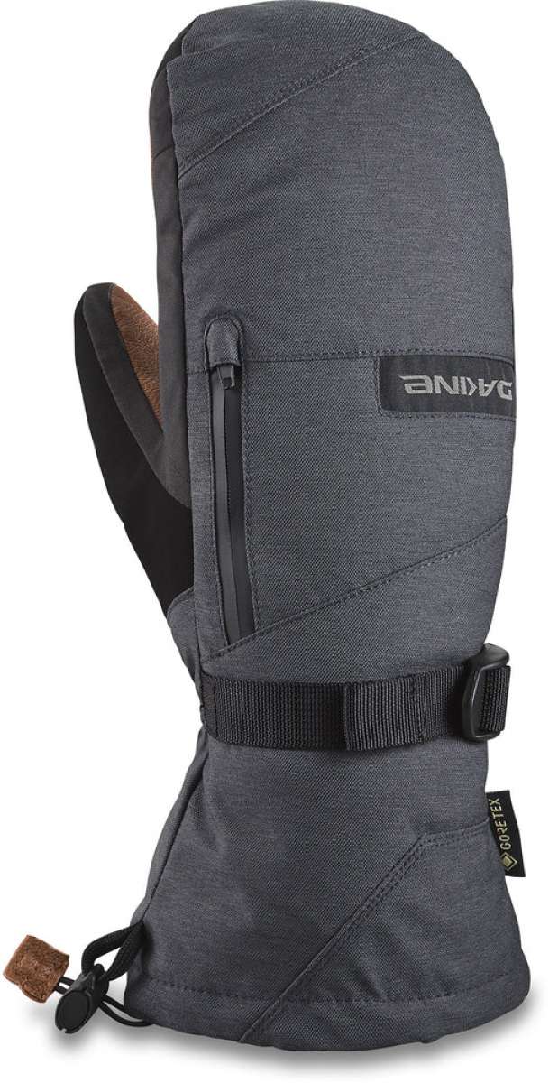 Dakine Leather Titan GORE-TEX Mittens - Mittens are dark gray with brown leather accents on palms and fingers.