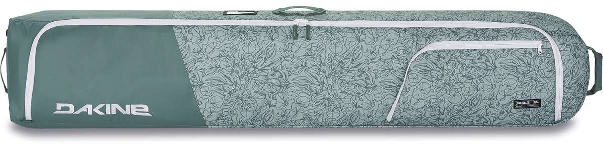 Dakine Low Roller Board Bag 2024 - A light blue bag with a white zipper and handle, featuring a floral pattern on its side.