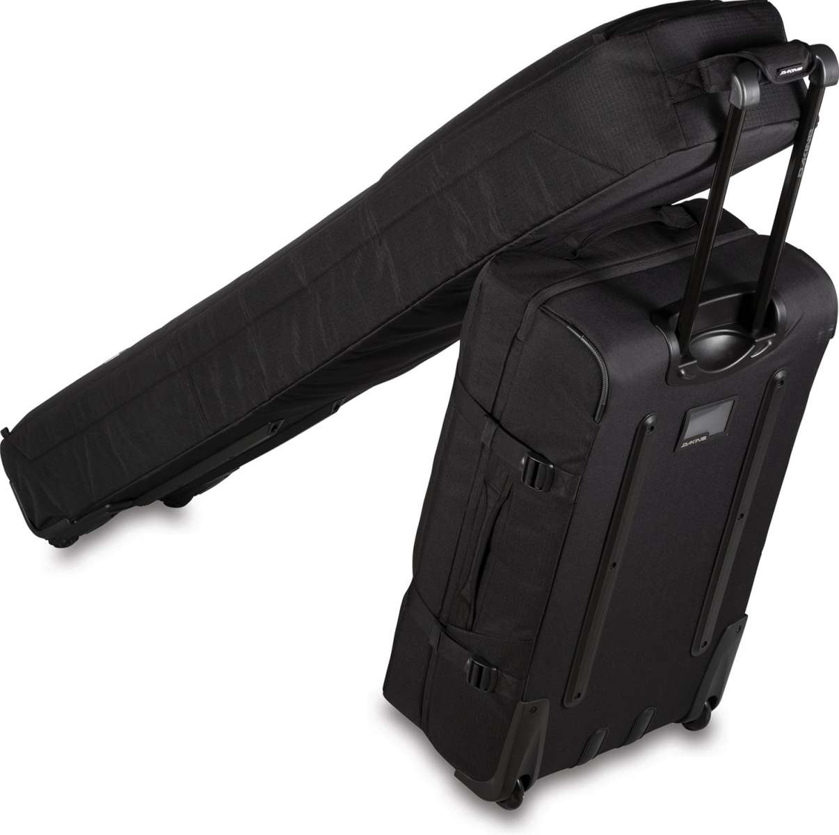 Dakine Low Roller Board Bag 2024 - Black bag with white lettering and logo, featuring a zippered top compartment and two side pockets.