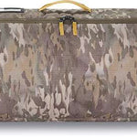 Dakine Low Roller Board Bag 2024 - A brown bag with a zippered top and handle on one end, featuring a camouflage pattern of shades of green, tan, and gray.
