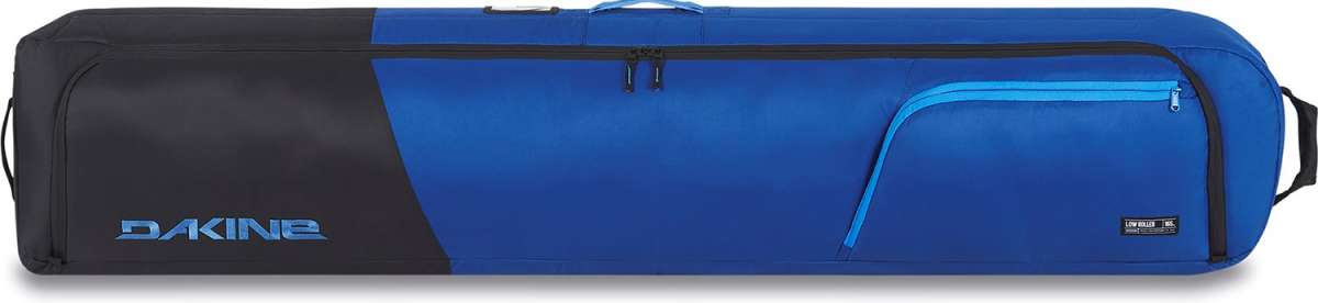 Dakine Low Roller Board Bag 2024 - Black bag with a blue logo and zipper on top, featuring a handle at one end.