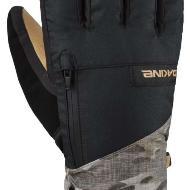 Dakine Leather Titan GORE-TEX Short Gloves 2024 - A pair of black gloves with tan accents on the fingertips and wrist strap.