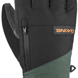 Dakine Leather Titan GORE-TEX Short Gloves 2024 - A pair of black gloves with a leather palm and thumb, featuring a zippered pocket on the wrist.