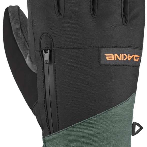 Dakine Leather Titan GORE-TEX Short Gloves 2024 - A pair of black gloves with a leather palm and thumb, featuring a zippered pocket on the wrist.