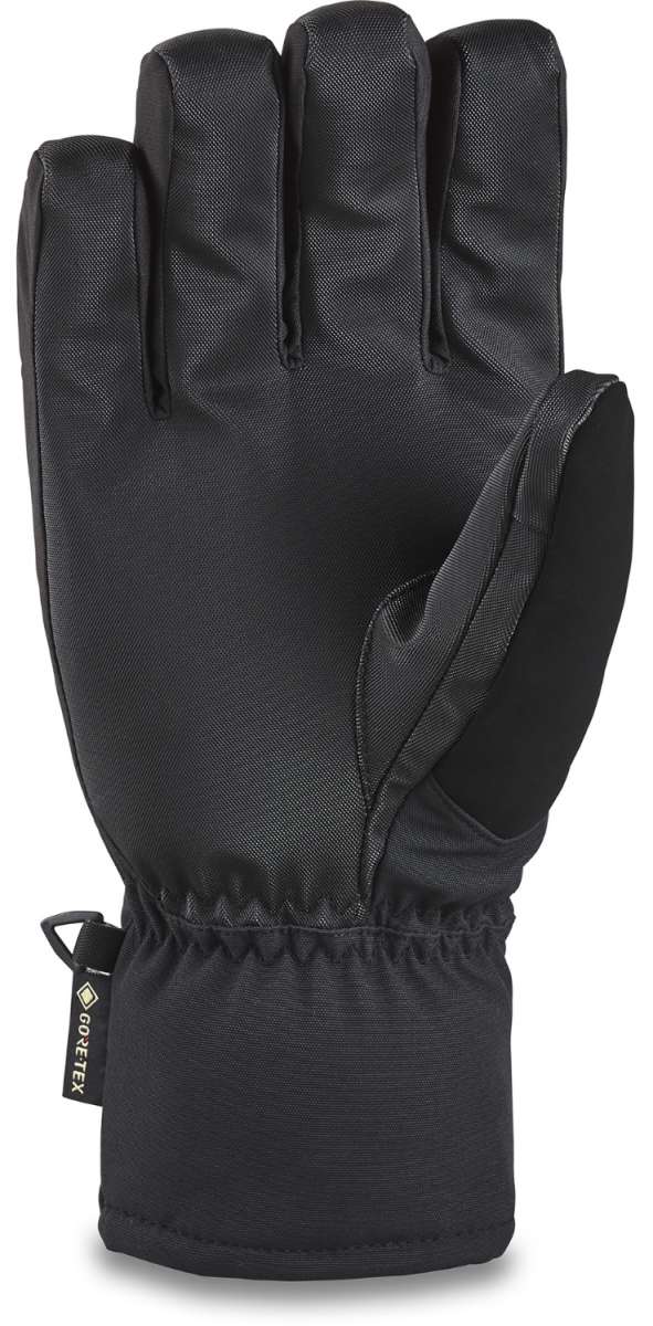 Dakine Leather Titan GORE-TEX Short Gloves 2024 - Black gloves with a textured leather palm and thumb, featuring a black elastic wrist strap.