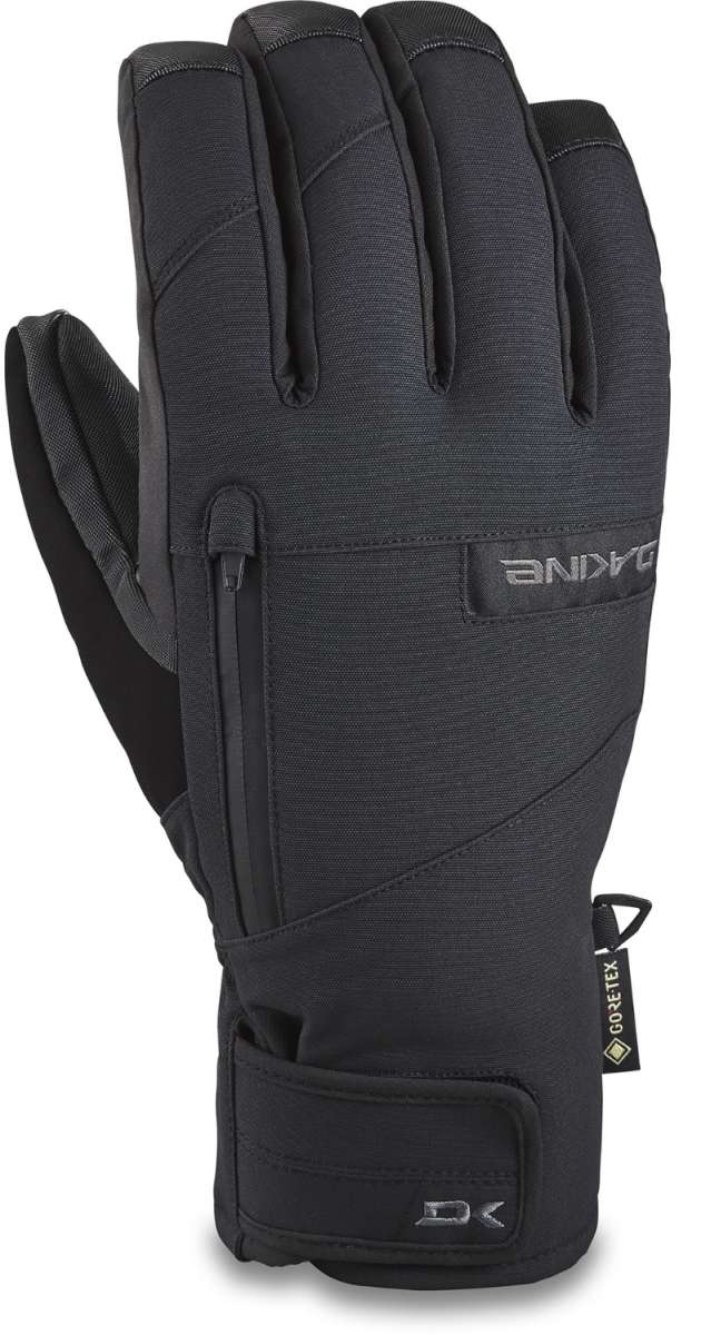Dakine Leather Titan GORE-TEX Short Gloves 2024 - A pair of black gloves with a textured leather palm and thumb, featuring a zippered pocket on the wrist.