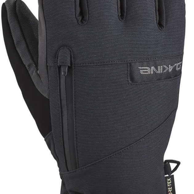 Dakine Leather Titan GORE-TEX Short Gloves 2024 - A pair of black gloves with a textured leather palm and thumb, featuring a zippered pocket on the wrist.