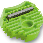 Dakine Mini Edge Tuner - A small, rectangular plastic tool with a gray metal edge tuning blade and a circular indentation on top.