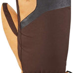 Dakine Nova Short Mittens - Mittens are brown with a tan suede palm and thumb, featuring a small orange pull tab on the wrist strap.