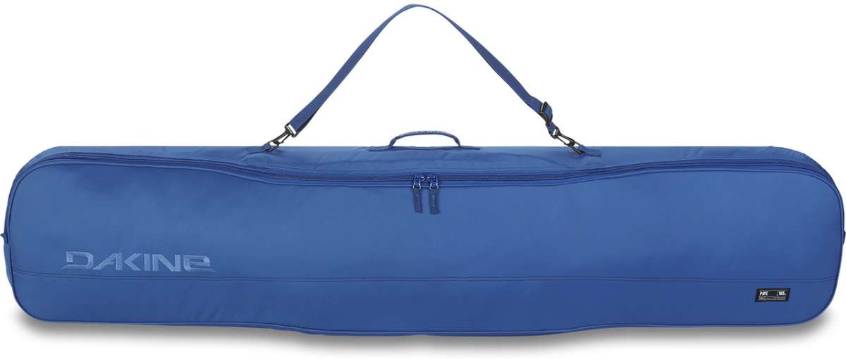 Dakine Pipe Board Bag 2022-2023 - A blue bag with a zippered top and shoulder strap, featuring the word "DAKINE" in white on the front.