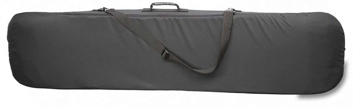 Dakine Pipe Board Bag 2024 - A dark gray bag with a zippered top and shoulder strap, featuring a handle on one end.