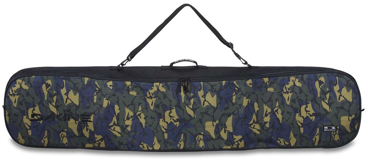 Dakine Pipe Board Bag 2024 - A black bag with a white logo and straps on top.
