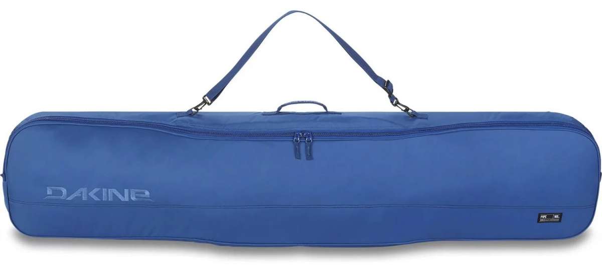Dakine - Pipe Board Bag 2024 is shown in a dark blue color with a zippered top and shoulder strap handle.