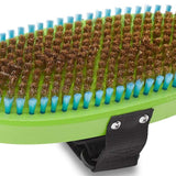 Dakine Premium Oval Brass Brush - A green oval-shaped brush with a row of blue bristles and a brown, fuzzy center.