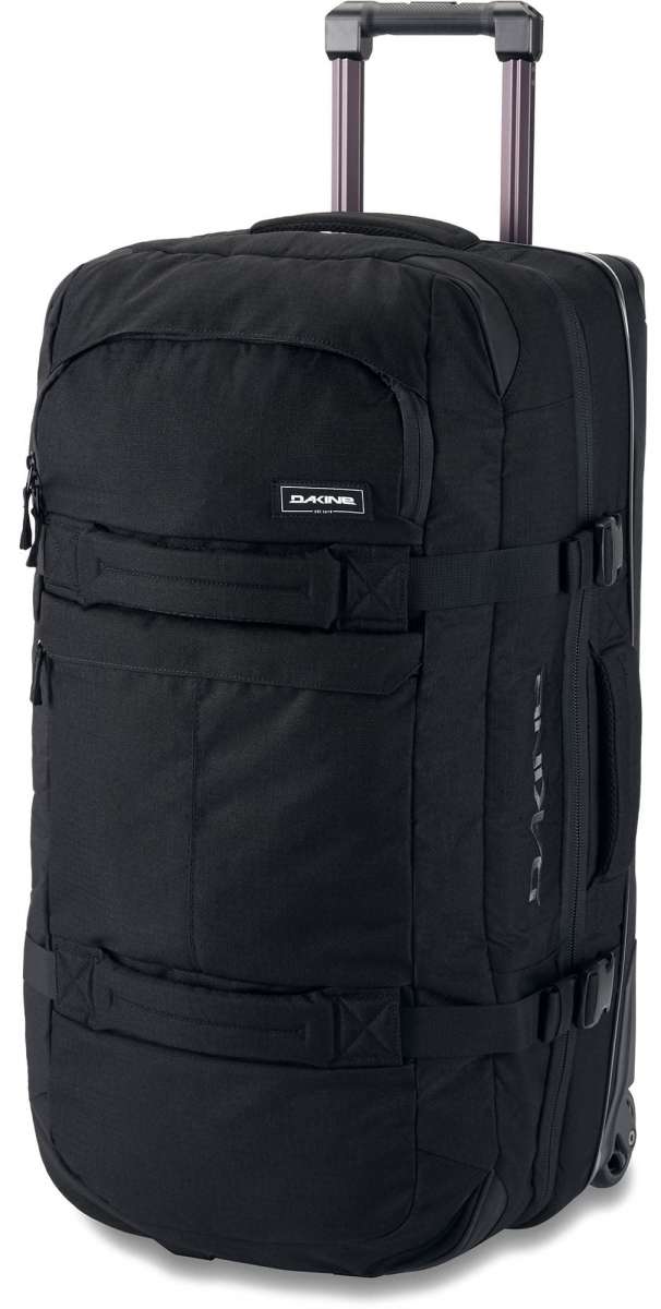 Dakine Split Roller 85L 2022-2023 - Black roller bag with silver hardware and a zippered top compartment.