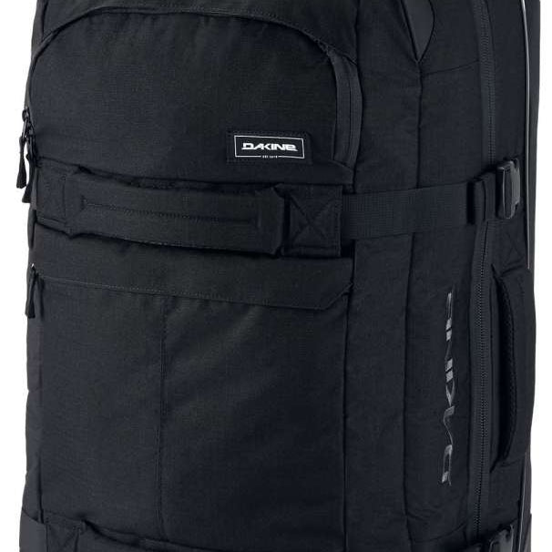 Dakine Split Roller 85L 2022-2023 - Black roller bag with silver hardware and a zippered top compartment.