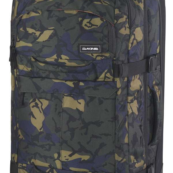 Dakine Split Roller 85L 2022-2023 - Black roller bag with silver hardware and a zippered top compartment.