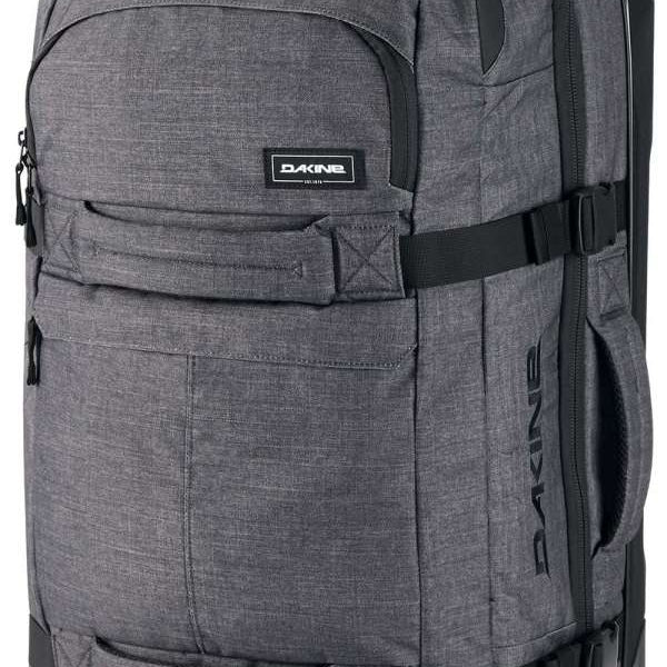 Dakine Split Roller 85L 2022-2023 - Gray roller bag with black trim and wheels, featuring a handle on top.