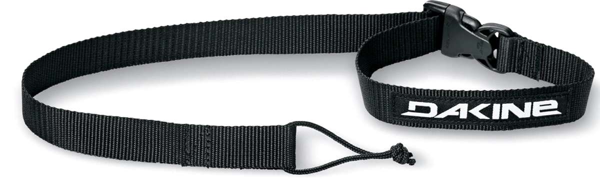 Dakine Standard Snowboarding Leash - Black nylon strap with silver metal buckle and black plastic clip.