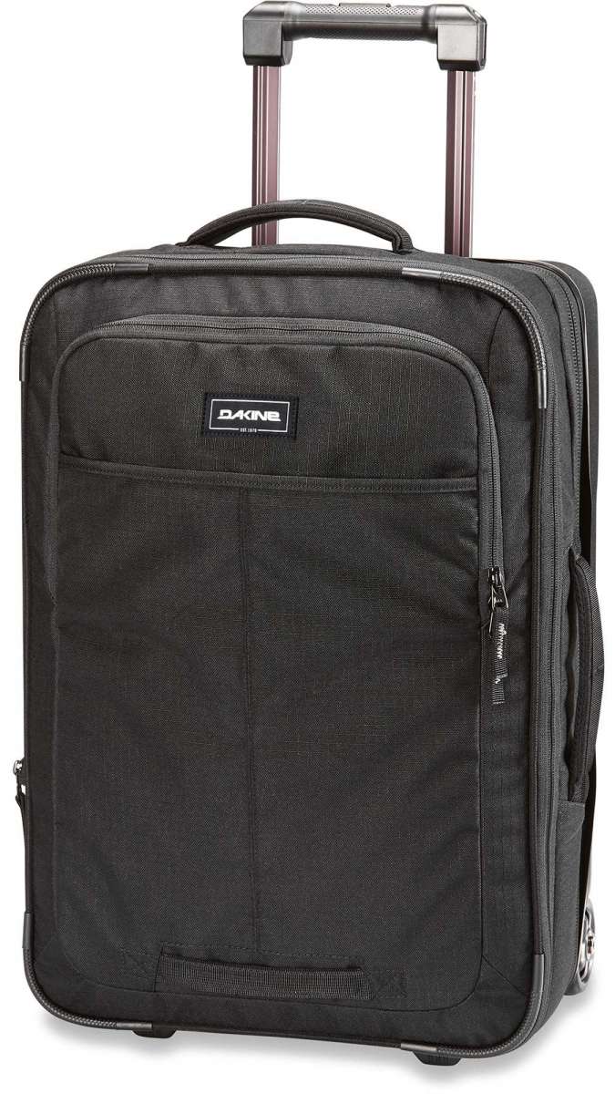 Dakine Status Roller 42L 2022-2023 - Black roller suitcase with four wheels and a retractable handle.