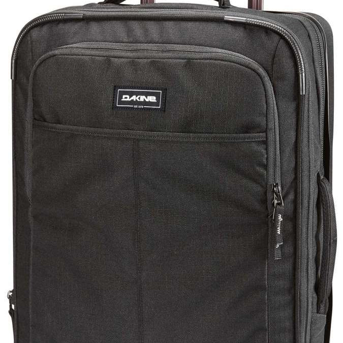 Dakine Status Roller 42L 2022-2023 - Black roller suitcase with four wheels and a retractable handle.