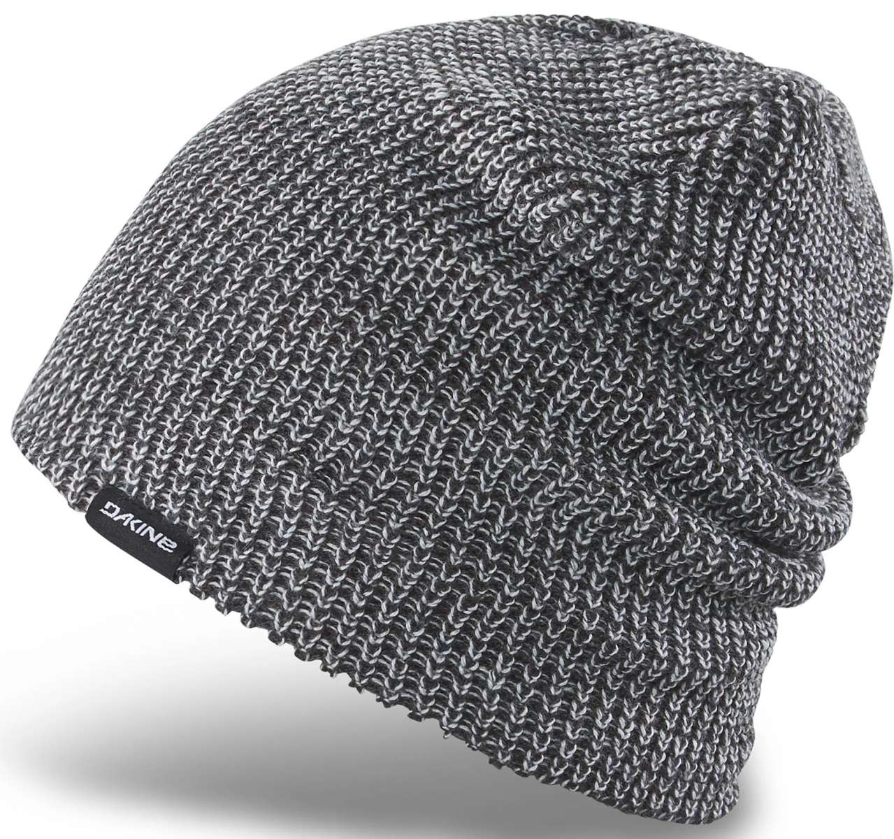 Dakine Tall Boy Beanie 2024 - A black beanie with a subtle white marled pattern and a small black tag on the cuff that reads "DAKINE" in white letters.