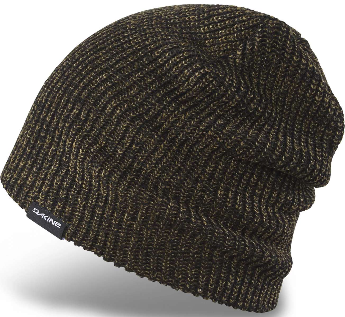 Dakine Tall Boy Beanie 2024 - A black beanie with a subtle gold fleck pattern and a small white "DAKINE" logo on the cuff.
