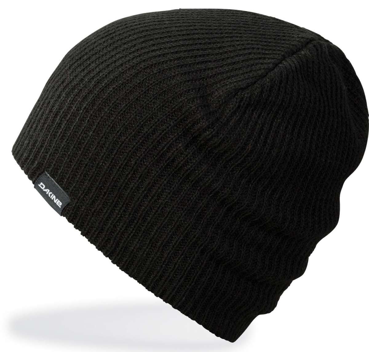 Dakine Tall Boy Beanie 2024 - A black beanie with a ribbed texture and a small gray tag on the front that says "DAKINE" in white letters.